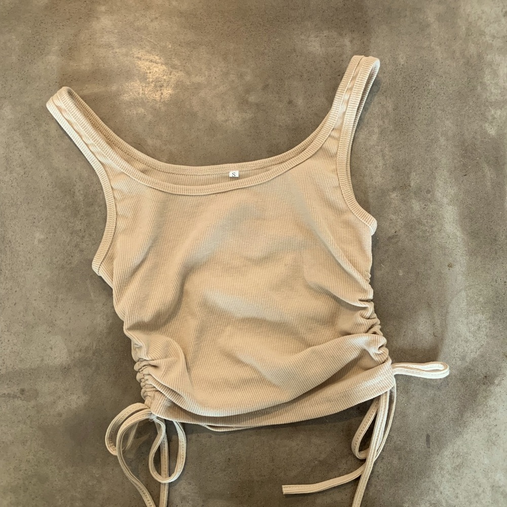 Ruched Side Tank Tan Color
